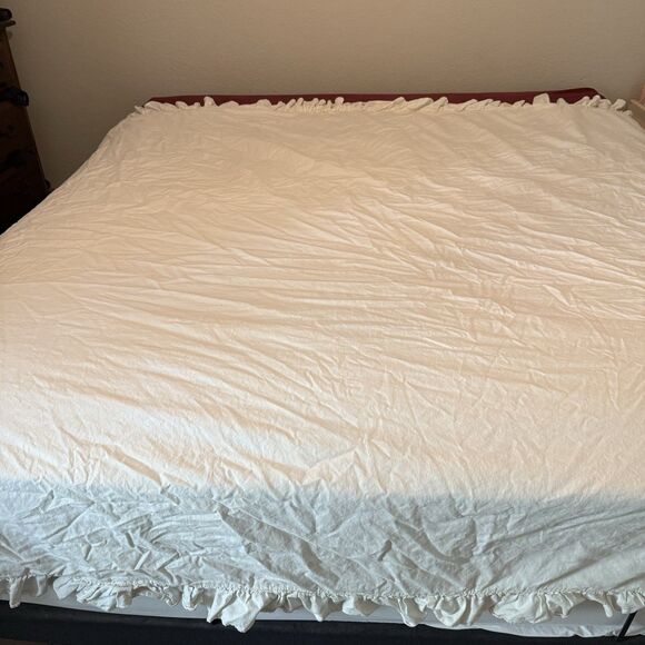 Pottery Barn Harland Linen Cotton Duvet 2007 Ruffles Button Country Cottage Cozy - Picture 2 of 6